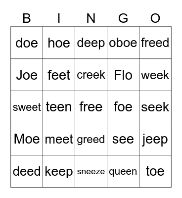 Vowel Teams oe ee Bingo Card