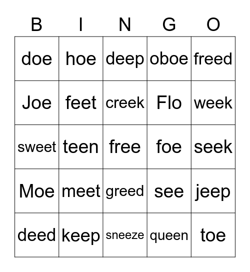 Vowel Teams oe ee Bingo Card