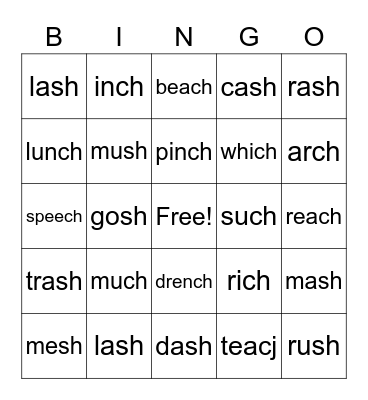 Final Digraph ch sh Bingo Card