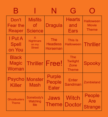 Halloween Music Bingo Card