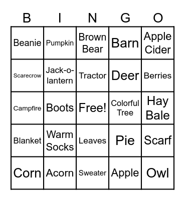 Fall Bingo Card