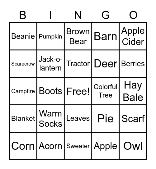 Fall Bingo Card