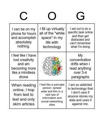 Cognitive Confessions Bingo Card
