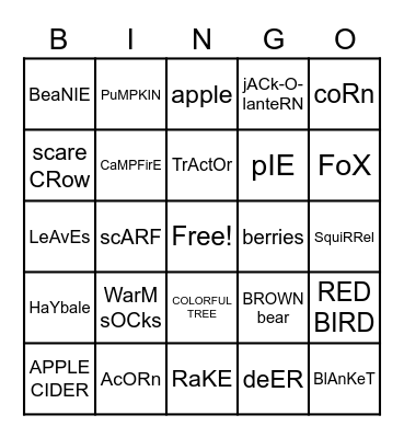 FALL Bingo Card