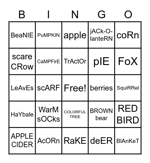 FALL Bingo Card