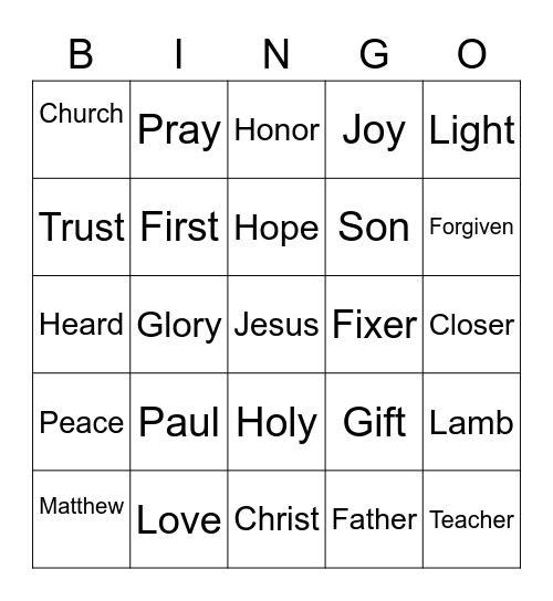 Jesus Bingo Card