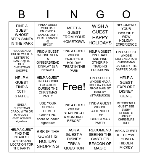 WESTSIDE HOLIDAY ENGAGEMENT Bingo Card