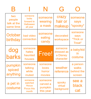 Virtual Halloween Bingo Card
