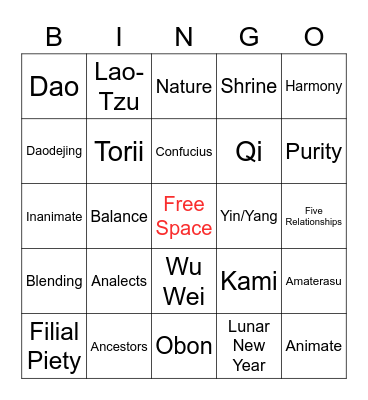 Some Religious Traditions in China and Japan Bingo Card