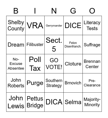 VOTING RIGHTS BINGO Card