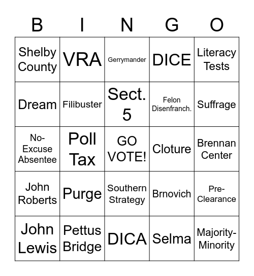 VOTING RIGHTS BINGO Card