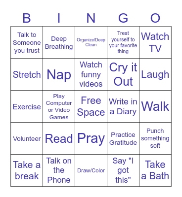 Coping Skills Bingo Card