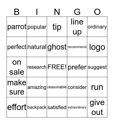 방과후 기초영어반 Bingo Card