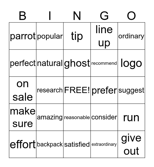 방과후 기초영어반 Bingo Card