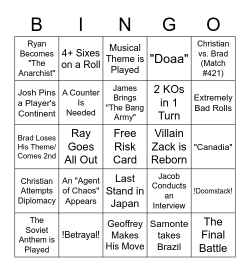 Risk Night Bingo Card