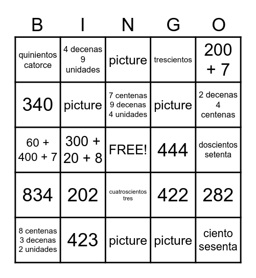 Numeros en diferentes formas Bingo Card