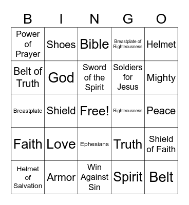 Armor Of God Bingo Card