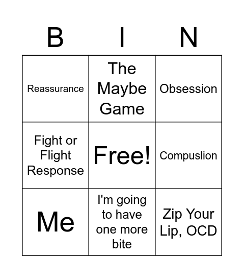 OCD Bingo Card