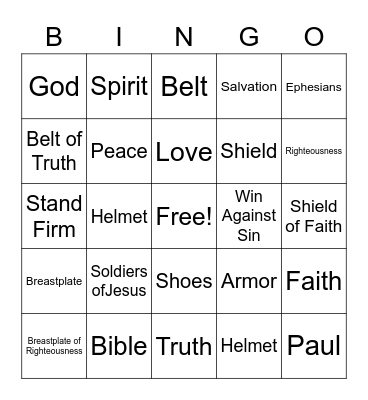 Armor Of God Bingo Card