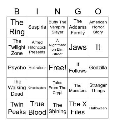 Total-Quiz.com presents Radio Bingo: Spooky Movie and TV Themes Bingo Card