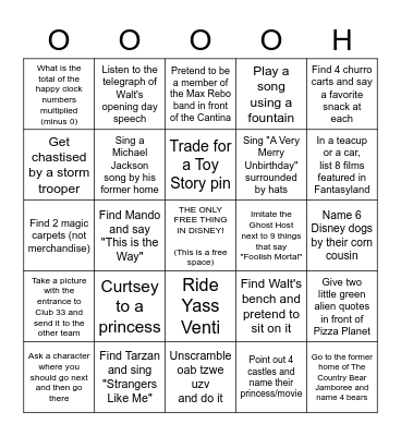 Disneyland Dapper Day Bingo Card