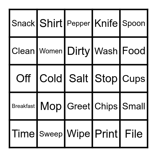 Vocational Placement Words Bingo Card