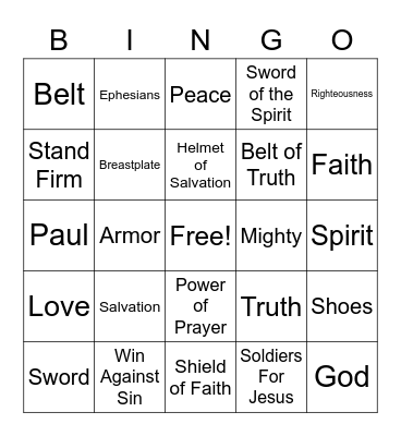 Armor Of God Bingo Card