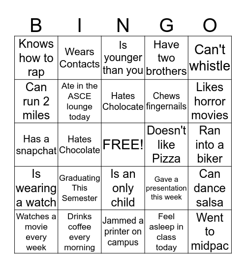 ASCE Meeting Spring 2015 Bingo Card