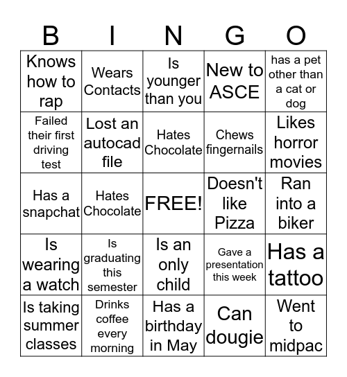 Find Someone Who.. Bingo Card