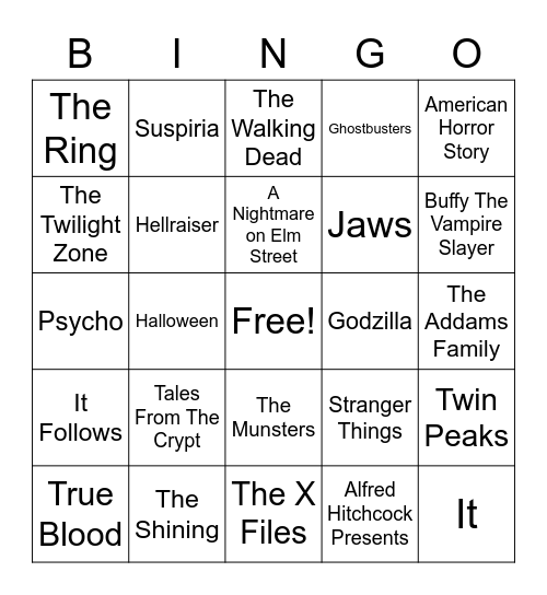 Total-Quiz.com presents Radio Bingo: Spooky Movie and TV Themes Bingo Card