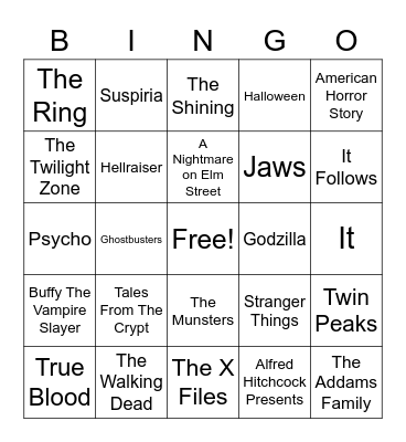 Total-Quiz.com presents Radio Bingo: Spooky Movie and TV Themes Bingo Card