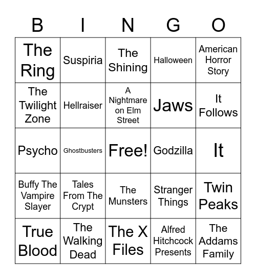 Total-Quiz.com presents Radio Bingo: Spooky Movie and TV Themes Bingo Card