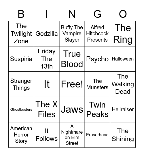 Total-Quiz.com presents Radio Bingo: Spooky Movie and TV Themes Bingo Card