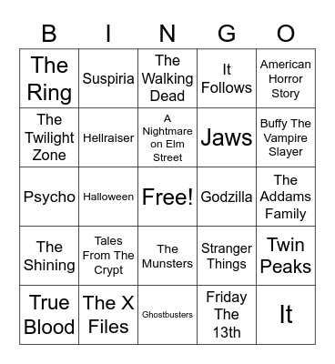 Total-Quiz.com presents Radio Bingo: Spooky Movie and TV Themes Bingo Card