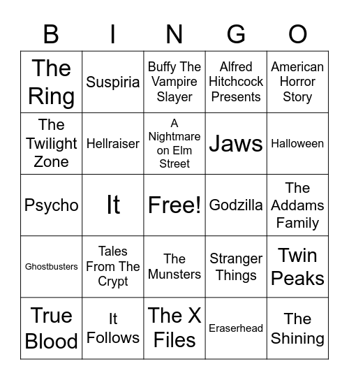 Total-Quiz.com presents Radio Bingo: Spooky Movie and TV Themes Bingo Card