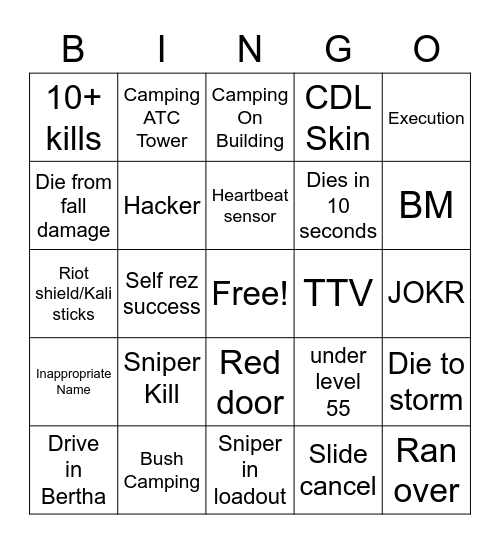 WarzoneSni Bingo Card