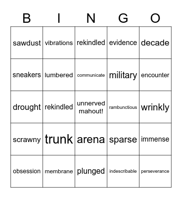 The Elephant Farm Bingo Card