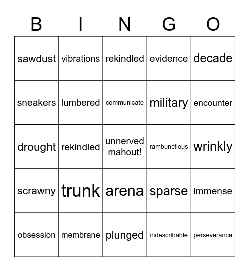 The Elephant Farm Bingo Card