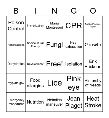 Early Childhood Bingo Card