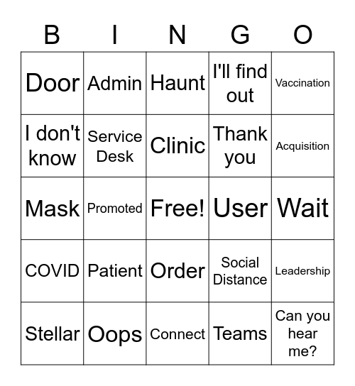 IS Town Hall, October 2021 Bingo Card