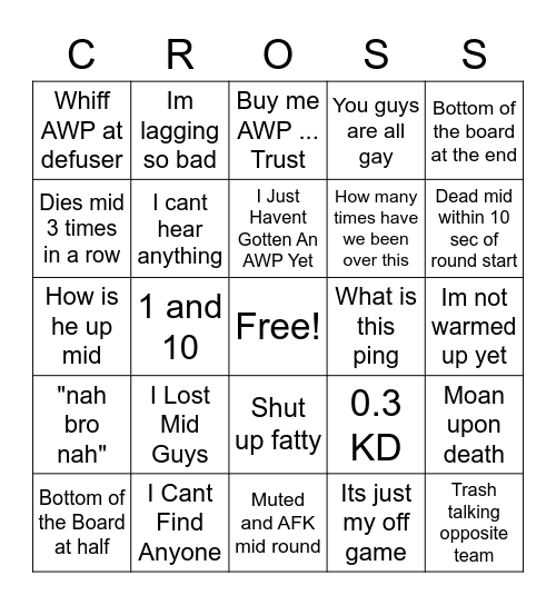 Cross Bingo Card