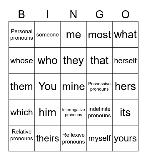 Pronouns Bingo Card