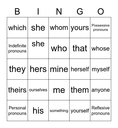 Pronouns Bingo Card