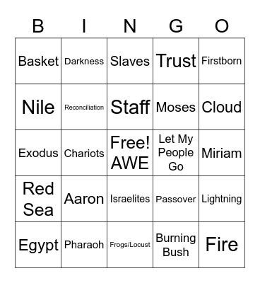 Moses and Exodus Bingo Card