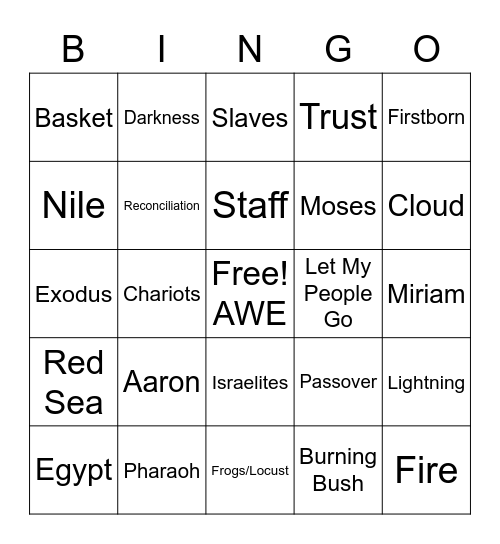 Moses and Exodus Bingo Card