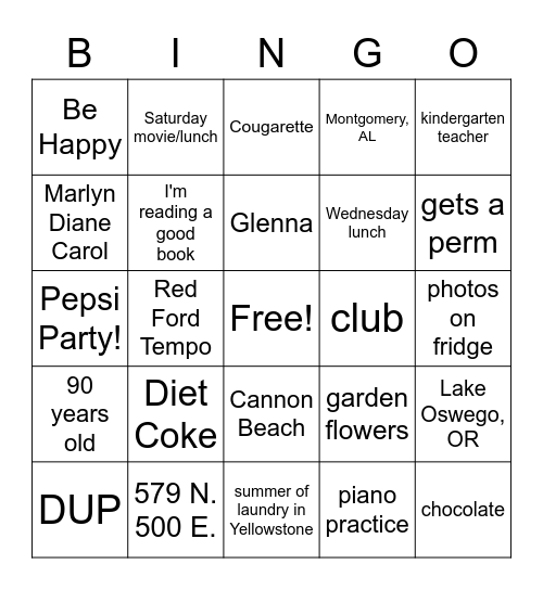 Diane Bingo Card