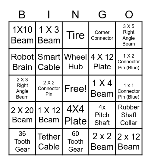 VeX IQ Robotics 1 Bingo Card
