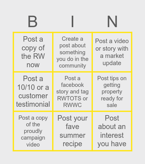 Ray White Social Bingo Card