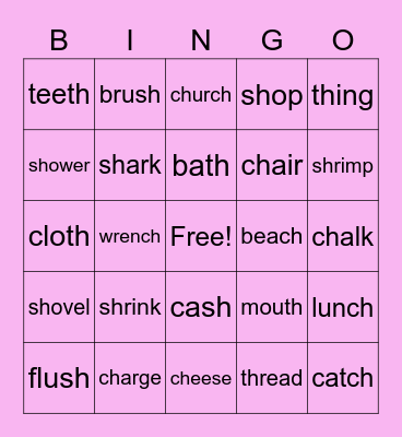 Digraphs sh, ch, th Bingo Card