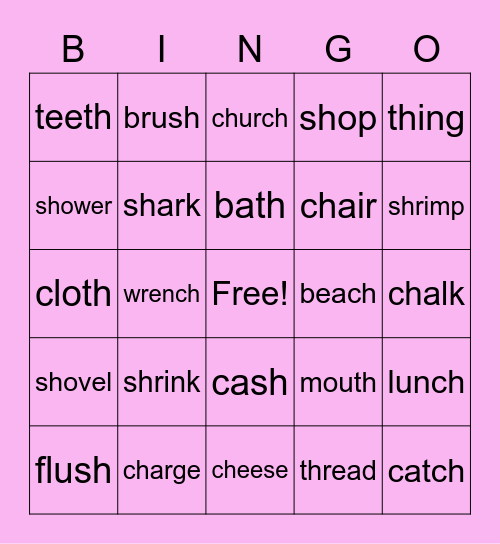 Digraphs sh, ch, th Bingo Card